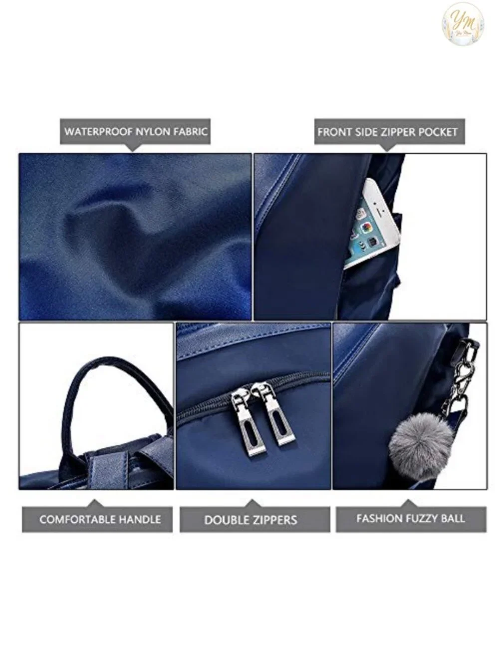 Women's Waterproof Nylon Anti-theft Travel Backpack Purse with Adjustable Straps